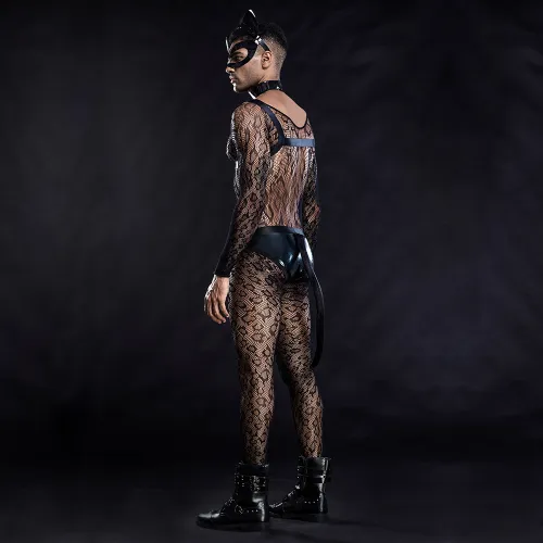 Cosplay Cat Man Costume Sexy Nightclub Mesh Perspective Performance Uniform PQ7219