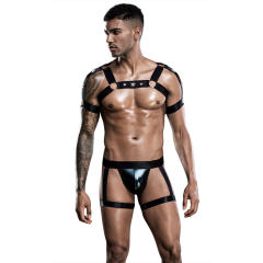 Sexy Underwear Men Game Role Playing Suit Imitation Leather Hollow Uniform PQ7259