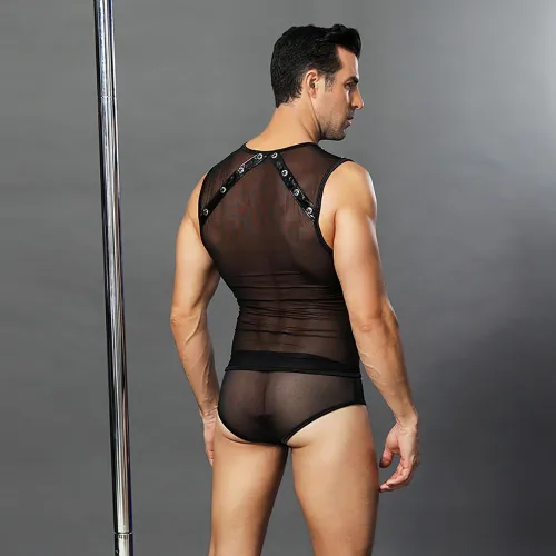 Sexy Men's Mesh Vest Fetish Underwear Pole Dance Cosplay Uniform PQ6621