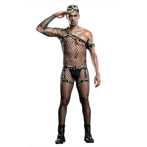 Camouflage Men Sexy Army Underwear Bar Club Mesh Military Instructor Uniform PQ7208