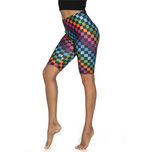 Women's Rainbow Plaid Shorts Painted Capris Sexy Sport Pants PQXX1811