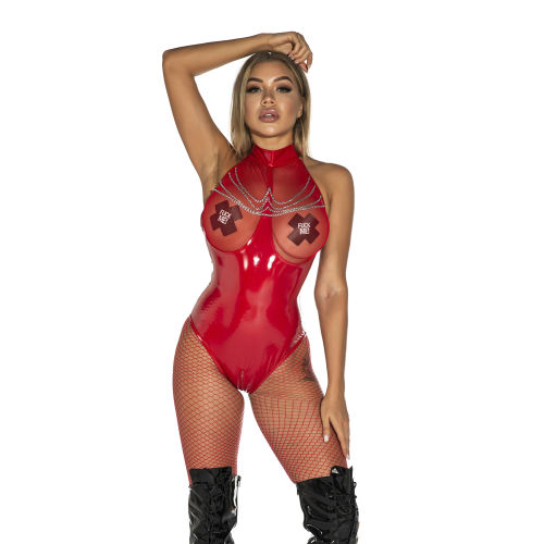 Sexy Skinny PVC Jumpsuit PU Clubwear Patent Leather Zipper Bodysuit PQXX6786A