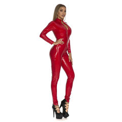 PU Patent Leather Zipper Catsuit Sexy PVC Jumpsuit For Women PQ6783B