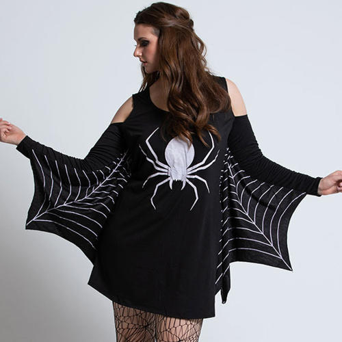 Halloween Dress Up Costume Party Spider Web Print Performance Dress PQ22852