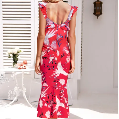 Sexy V-neck Summer Women Midi Dress Printed Bodycon Dress PQ22023B