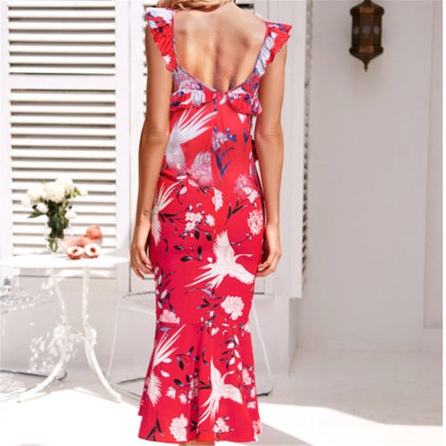 Sexy V-neck Summer Women Midi Dress Printed Bodycon Dress PQ22023B