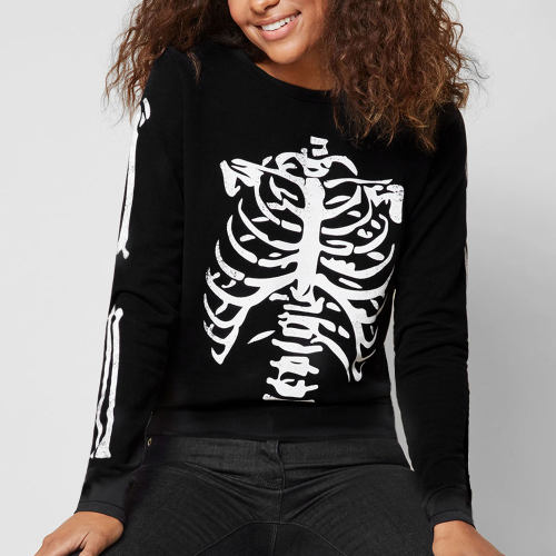 Halloween Skeleton Print Sweatshirt Long Sleeve Skull T-shirts For Women Tops PQ22858