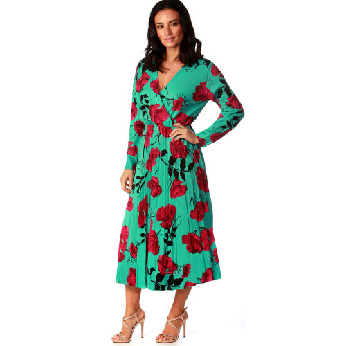 Fashion Knitted Clothes Long Floral Casual Dresses V-neck Printed Midi Dress PQ22885D