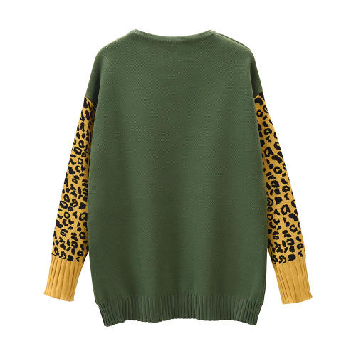 Autumn Wool Sweater Round Neck Leopard Print Winter T-shirts PQLQ005C