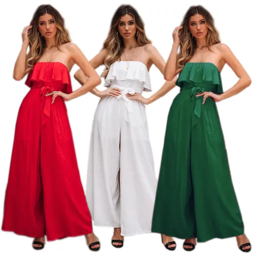 Summer Ruffled Tube Tops Wide Leg Trousers For Women PQLQ007A