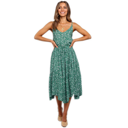 Bohemian Floral Printed Midi Dresses For Women Summer Beach Dress PQH2132B