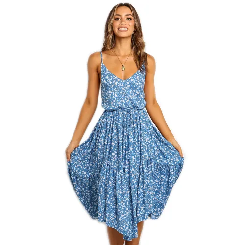 Summer Beach Dress Bohemian Floral Printed Midi Dresses For Women PQH2132A