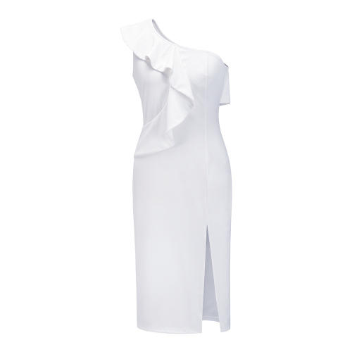 Asymmetrical One-shoulder Split Bodycon Dress Women Sexy Midi Dresses PQLQ008B