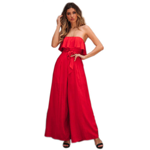 Summer Ruffled Tube Tops Wide Leg Trousers For Women PQLQ007A