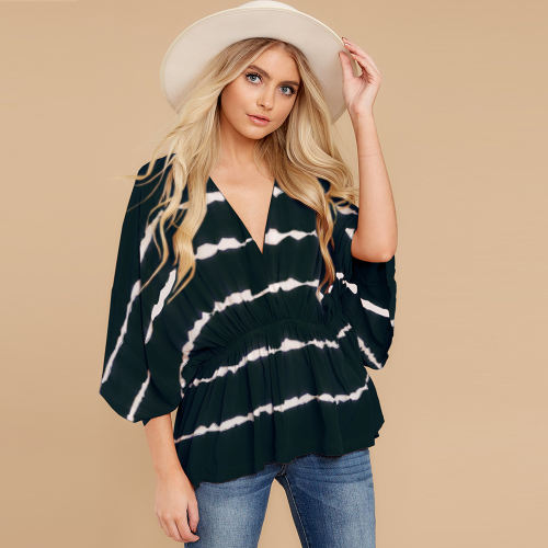 Spring Bat Sleeve Tie-Dyed Tops Women Summer Casual T-shirt PQLQ022A