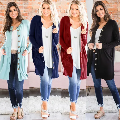 Women Sweater V-neck Casual Dress Winter Long Sleeve Cardigan PQLQ024B