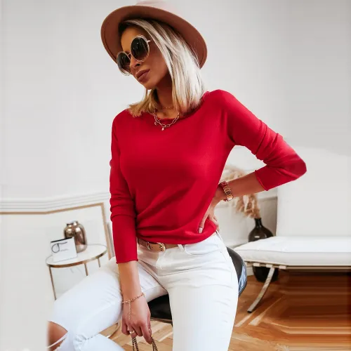 Fall/Winter High Stretch Wool Fleece Knit Tops Slim Long Sleeve Sweater PQLQ088A
