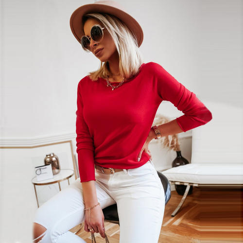 Fall/Winter High Stretch Wool Fleece Knit Tops Slim Long Sleeve Sweater PQLQ088A