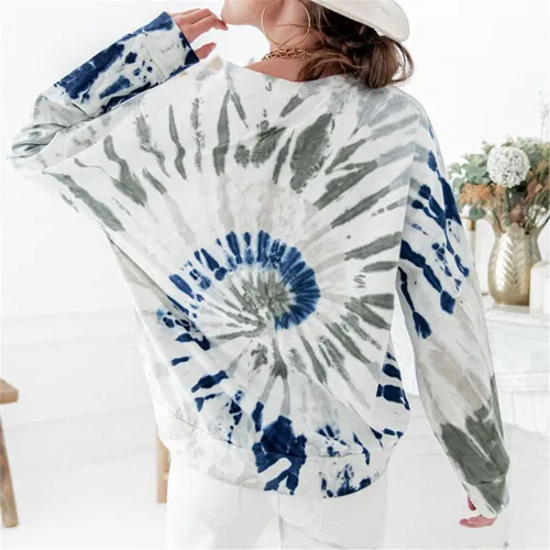 Tie-dye Autumn Loose Tops Gradient Long-sleeved Jacket Round Neck Sweater PQLQ029A