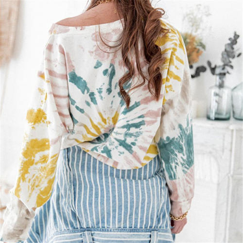 Gradient Long-sleeved Jacket Round Neck Sweater Tie-dye Autumn Loose Tops PQLQ029B