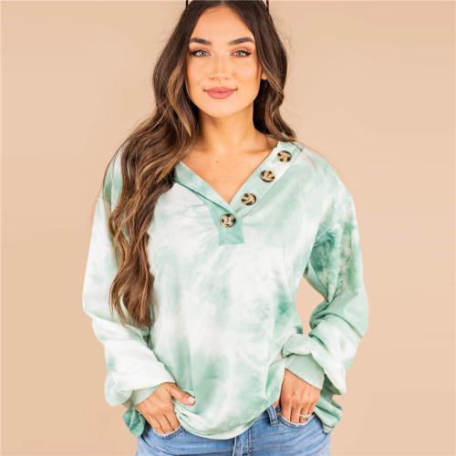 Long-sleeved Graffiti Loose Sweater Women Tie-dye Printed Blouse PQLQ023B