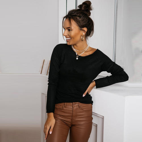 Fall High Stretch Wool Fleece Sweater Winter Long Sleeve Knit Tops PQLQ088D