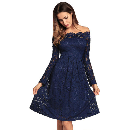 Long-sleeved Sexy Midi Dresses Chic Off Shoulder Lace Dress PQW662C
