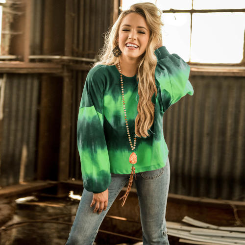 Autumn Tie-dye Tops Gradient Color Sweater Round Neck Loose T-shirt PQLQ044D