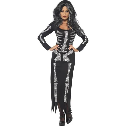Horror Skeleton Print Dresses Ghost Costume Halloween Performance Costume PQX052