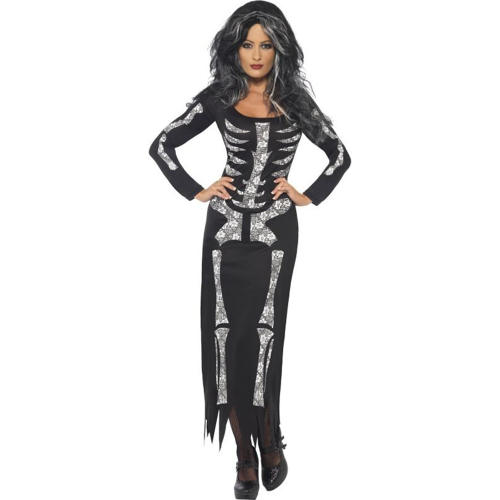 Horror Skeleton Print Dresses Ghost Costume Halloween Performance Costume PQX052