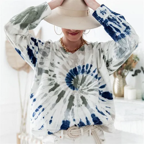 Tie-dye Autumn Loose Tops Gradient Long-sleeved Jacket Round Neck Sweater PQLQ029A