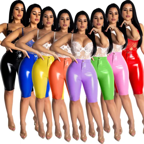 Sexy Knee Length Faux Leather Pants Women PU Shorts PQ4536B