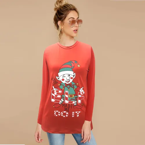 Crew Neck T-shirt Long Sleeve Party Tops Christmas Printing Sweater PQ22913B