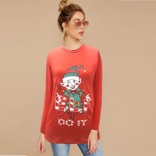 Crew Neck T-shirt Long Sleeve Party Tops Christmas Printing Sweater PQ22913B