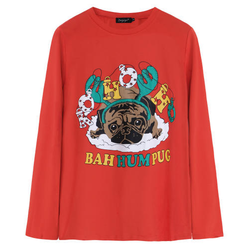 Christmas Printing Sweater Crew Neck T-shirt Long Sleeve Party Tops PQ22913A