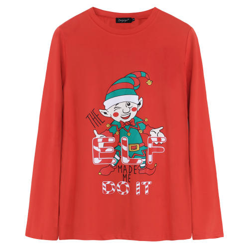 Crew Neck T-shirt Long Sleeve Party Tops Christmas Printing Sweater PQ22913B