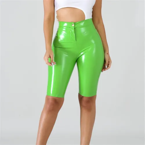 Sexy Knee Length Faux Leather Pants Women PU Shorts PQ4536B