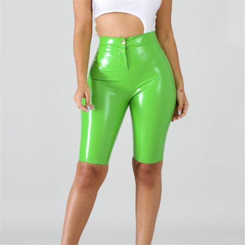 Sexy Knee Length Faux Leather Pants Women PU Shorts PQ4536B