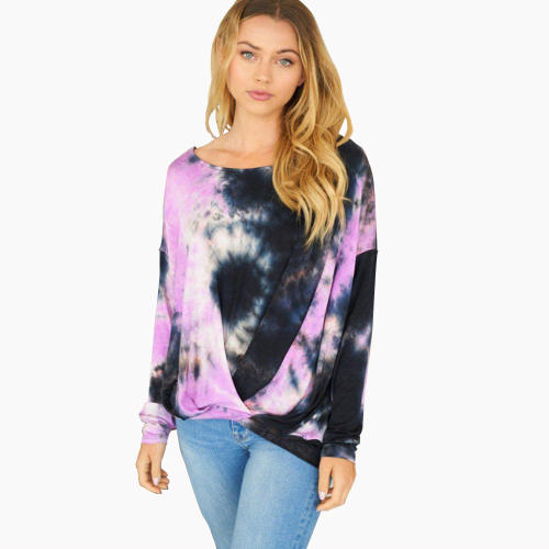 Tie-dye Printed Tops For Women Autumn Long Sleeve T-shirts PQLQ055B