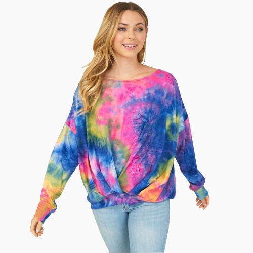 Women Autumn Tops Tie-dye Printed Sweaters Long Sleeve T-shirts PQLQ055D