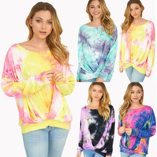 Tie-dye Printed Sweaters For Women Autumn Tops Long Sleeve T-shirts PQLQ055C