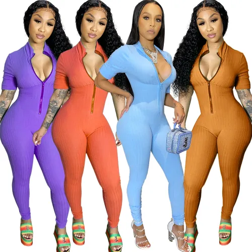 Sexy Nightclub Wear Big Pit Striped Jumpsuit For Women PQAJ4317A