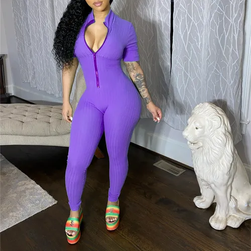 Sexy Nightclub Wear Big Pit Striped Jumpsuit For Women PQAJ4317A
