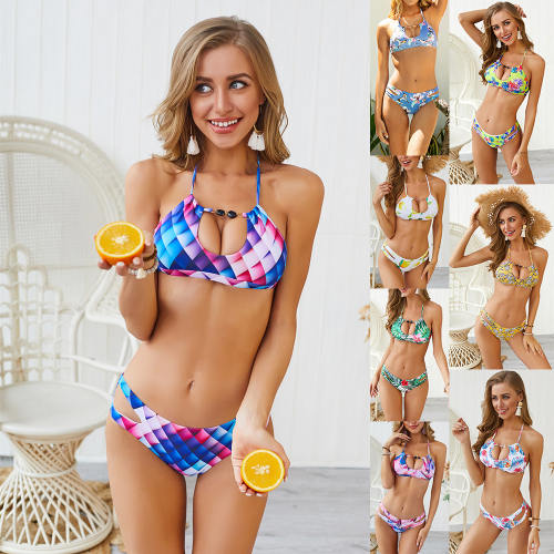 Sexy Halter Swim Wear Floral Print Bikini Sets For Women PQ19021H