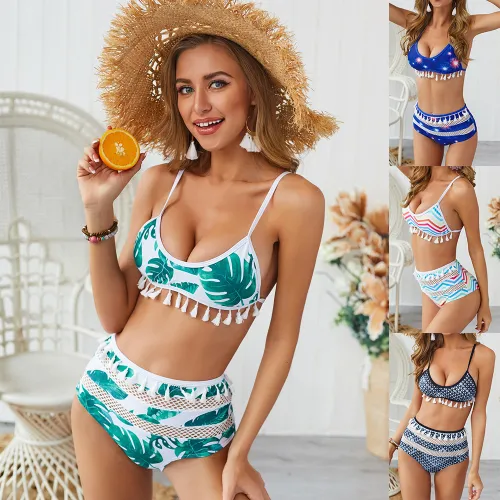 Backless Sexy High Waist Swimsuit Fringed Bikini For Women PQ19029B