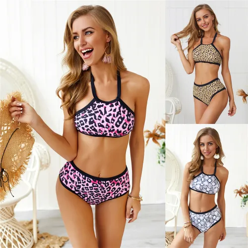 Leopard Print Swimsuit  Python Printed Two-piece Bikinis PQ19022A
