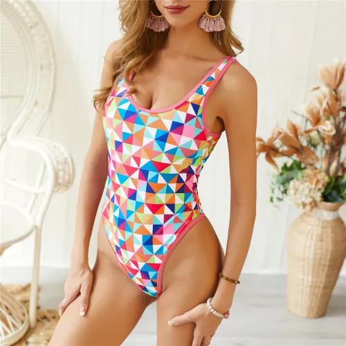 Sexy One Piece Swimwear Contrast Color Beachwear Women Swimming Costumes PQ19006A