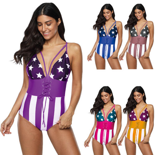 Fashion Star Print Beach Wear Women Plus Size 3XL Swimwear PQ2014B