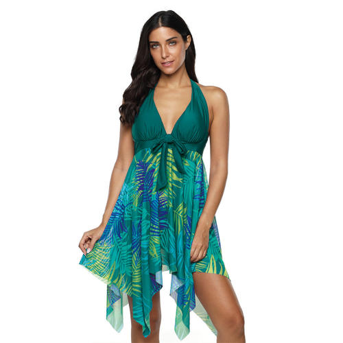 Floral Print Swimdress Women Swimsuit Super Size Beach Dress PQ2037F