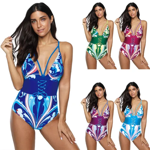 Plus Size Monokini Floral Print Beachwear Super Size Bathing Suits PQ2013E
